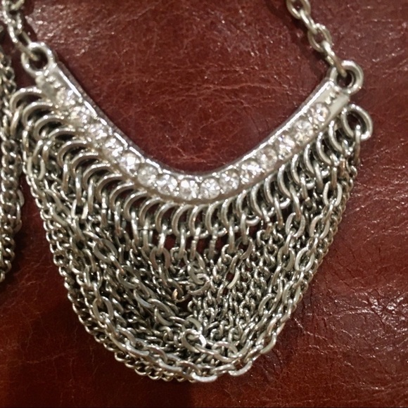 Silver Unique chain rhinestone earrings. Edgy. Gothic - Picture 3 of 5